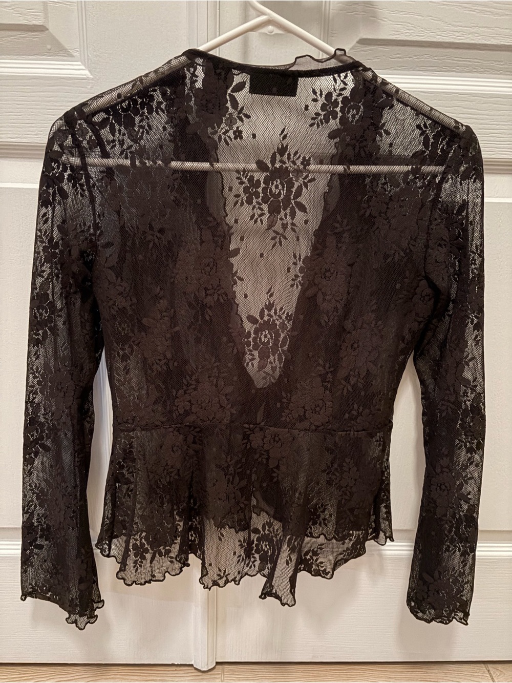 New York & Company Brown Sheer Lace Tie-Front Coverup - Picture 2 of 3